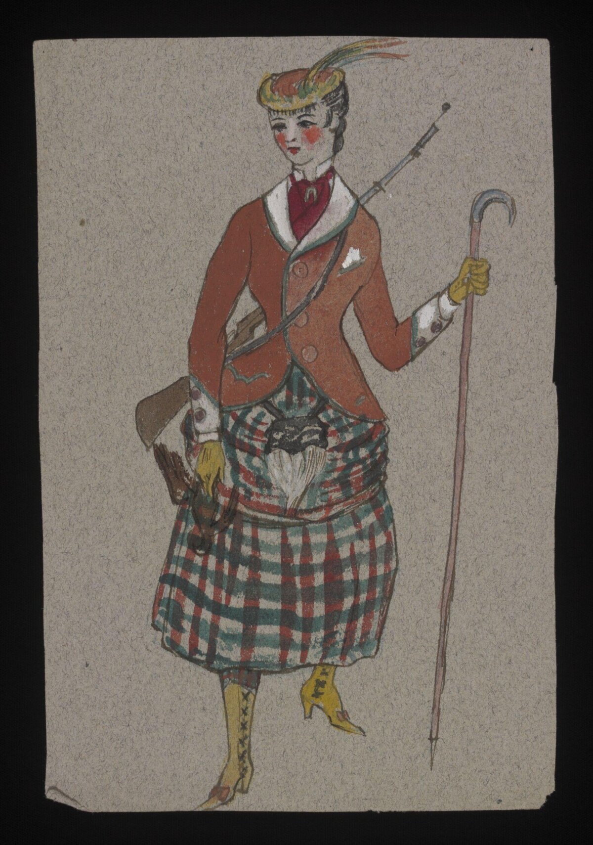 Hand-drawn Female Hunting Costume Sketch