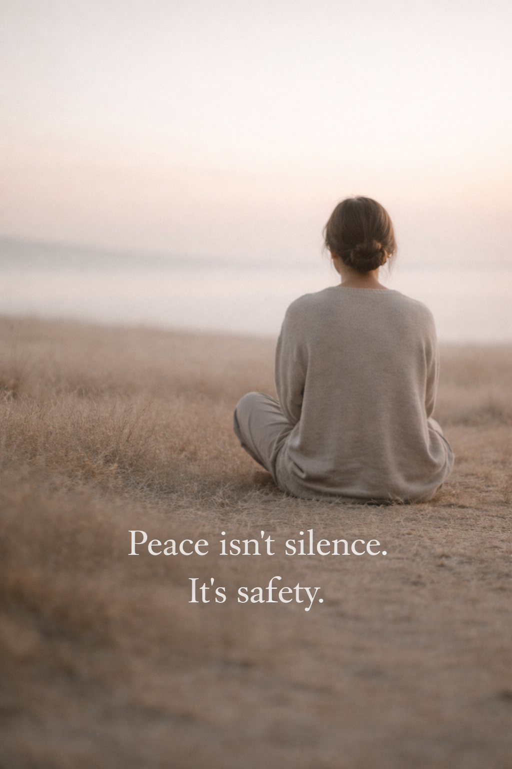 Woman Sitting Alone With Peace Quote