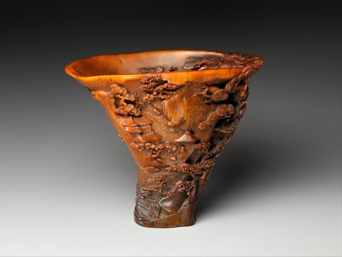 Carved Landscape Antique Horn Cup