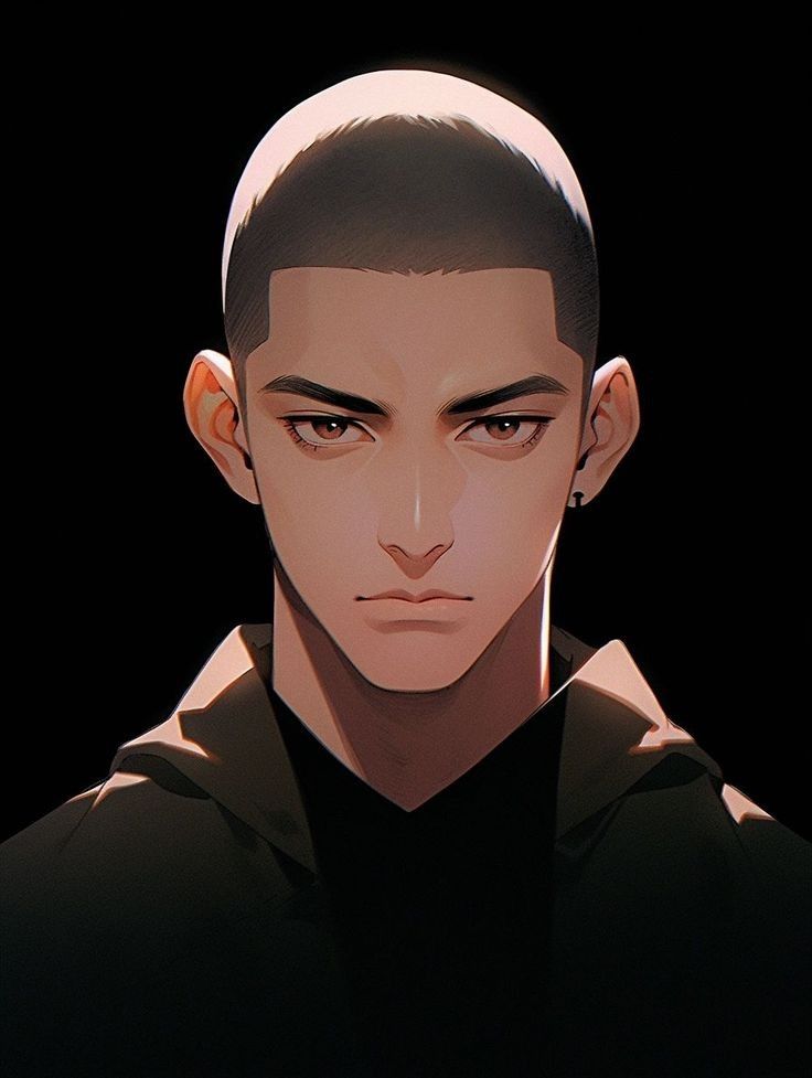 Anime Style Buzzcut Young Man Portrait