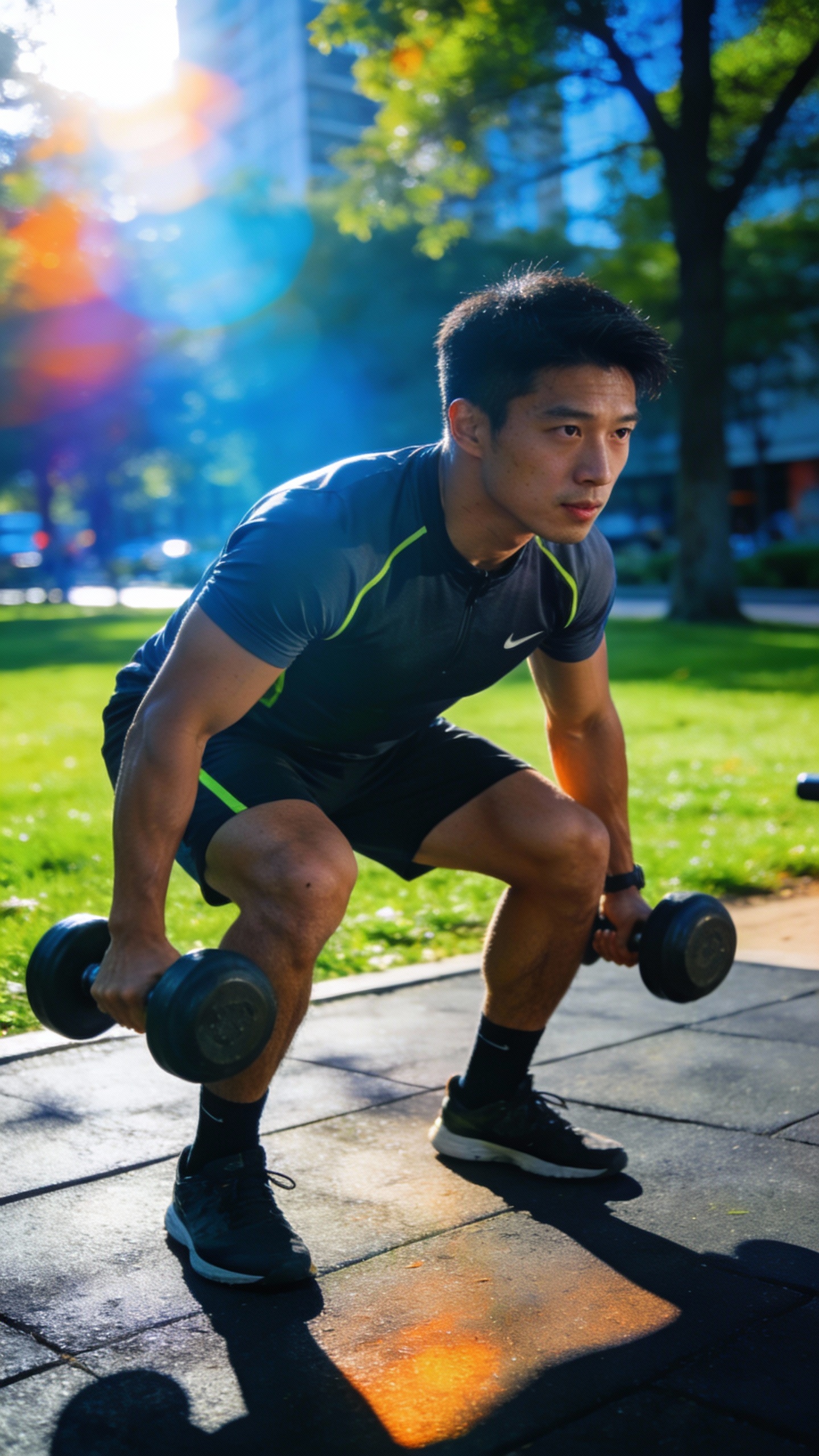 Man Doing Dumbbell Workout Outdoors