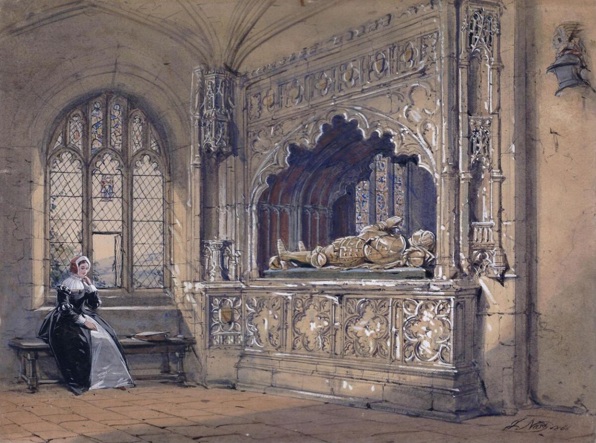 Woman in Gothic Chapel by Knight's Tomb