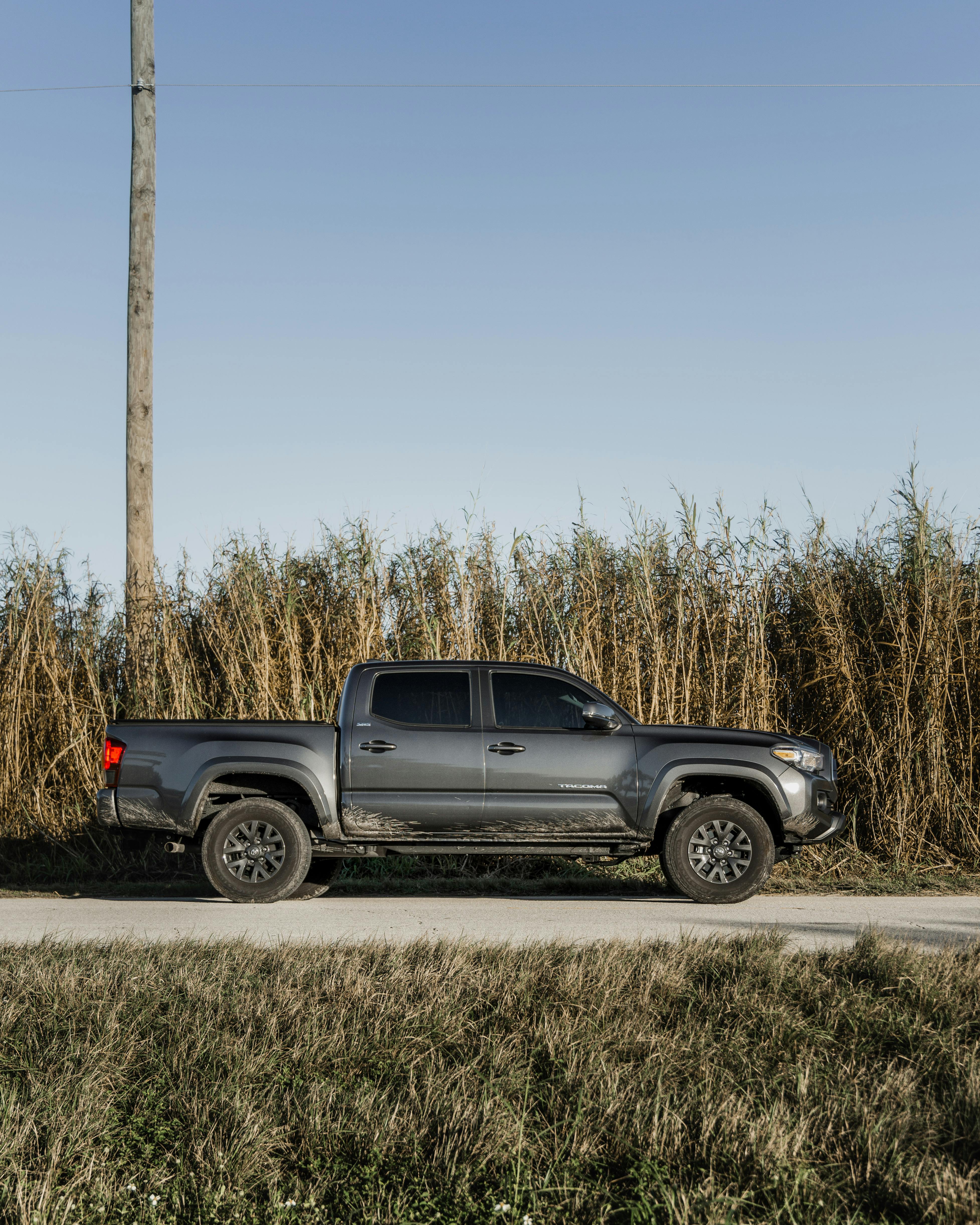 Gray Tacoma Pickup Parked on Rural Road