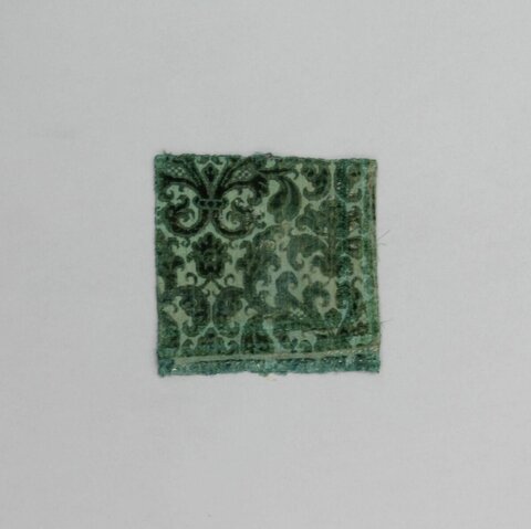 Antique Green Patterned Fabric Fragment