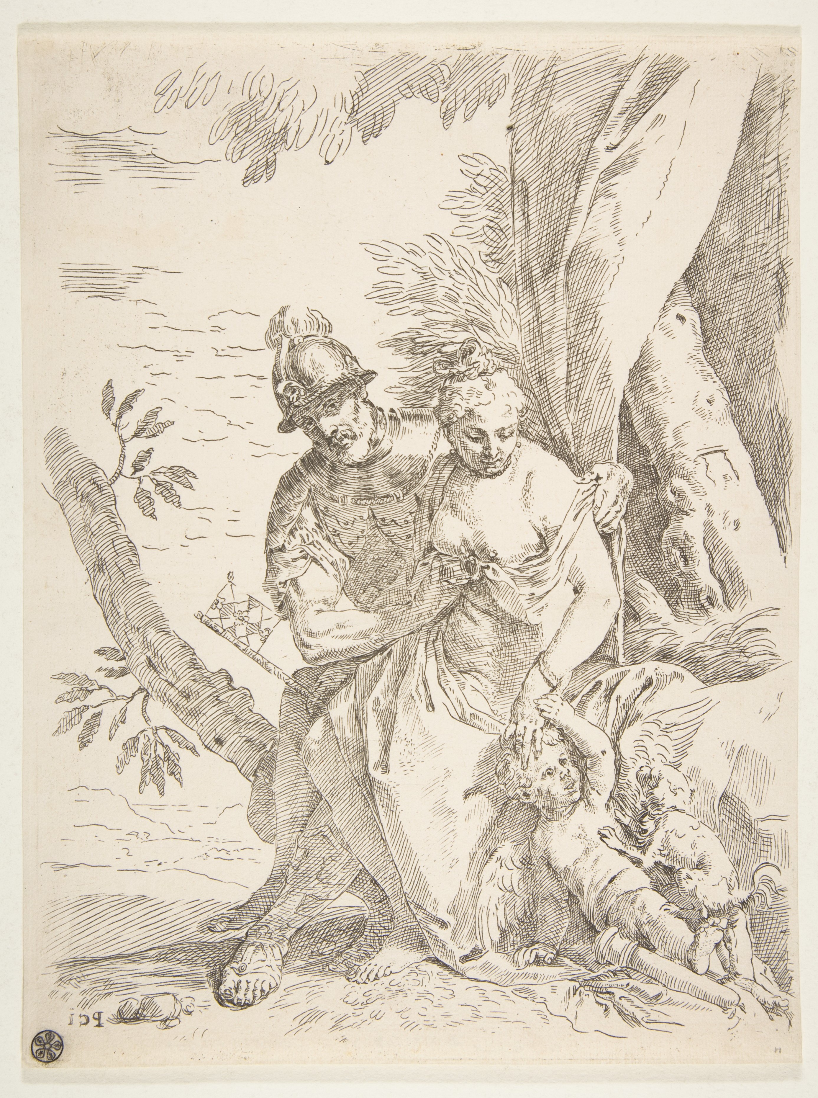 Warrior and Woman with Cupid Etching