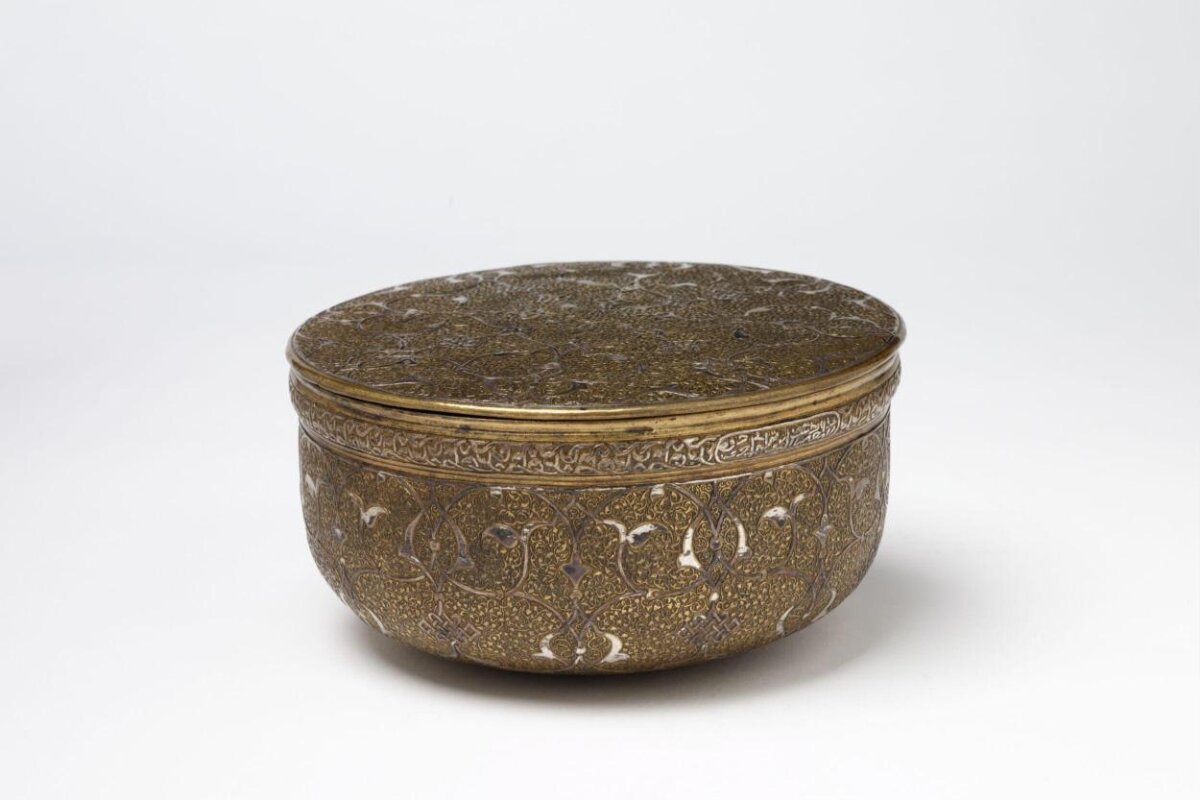 Engraved Brass Circular Lidded Box