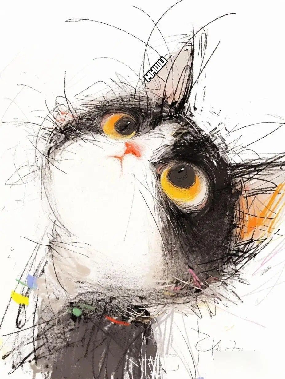 Sketch of a Curious Black and White Cat