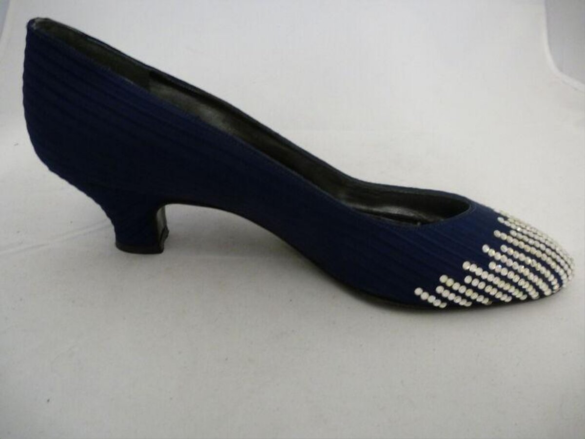 Navy Blue Beaded Kitten Heel Pump