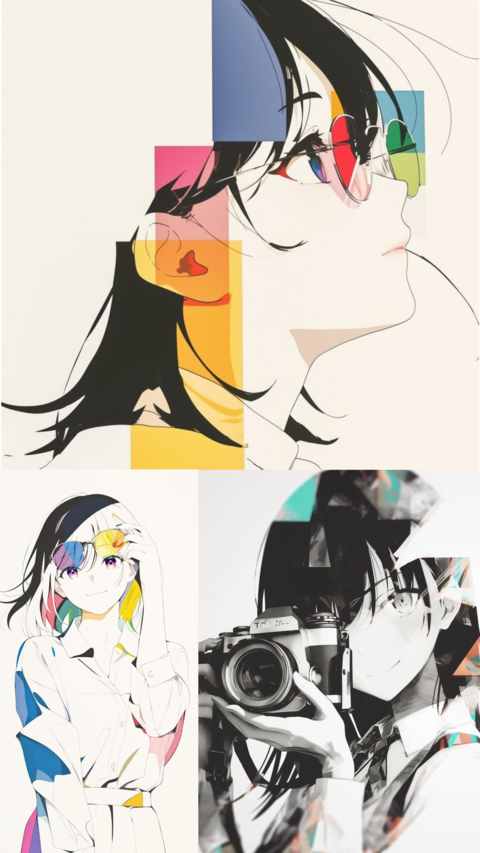 Three Collage Anime Girl Portraits