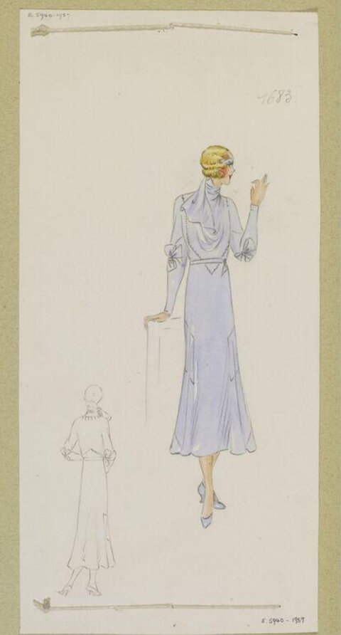 Vintage Light Blue Dress Fashion Sketch