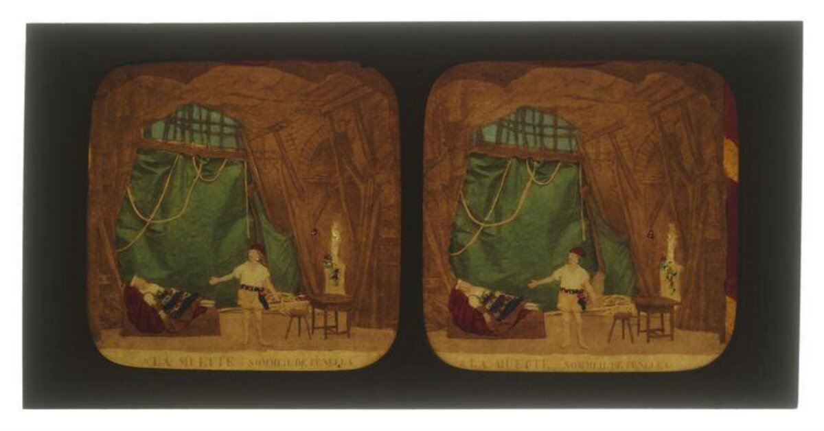 Early Hand-colored Stereoscopic Prison Scene