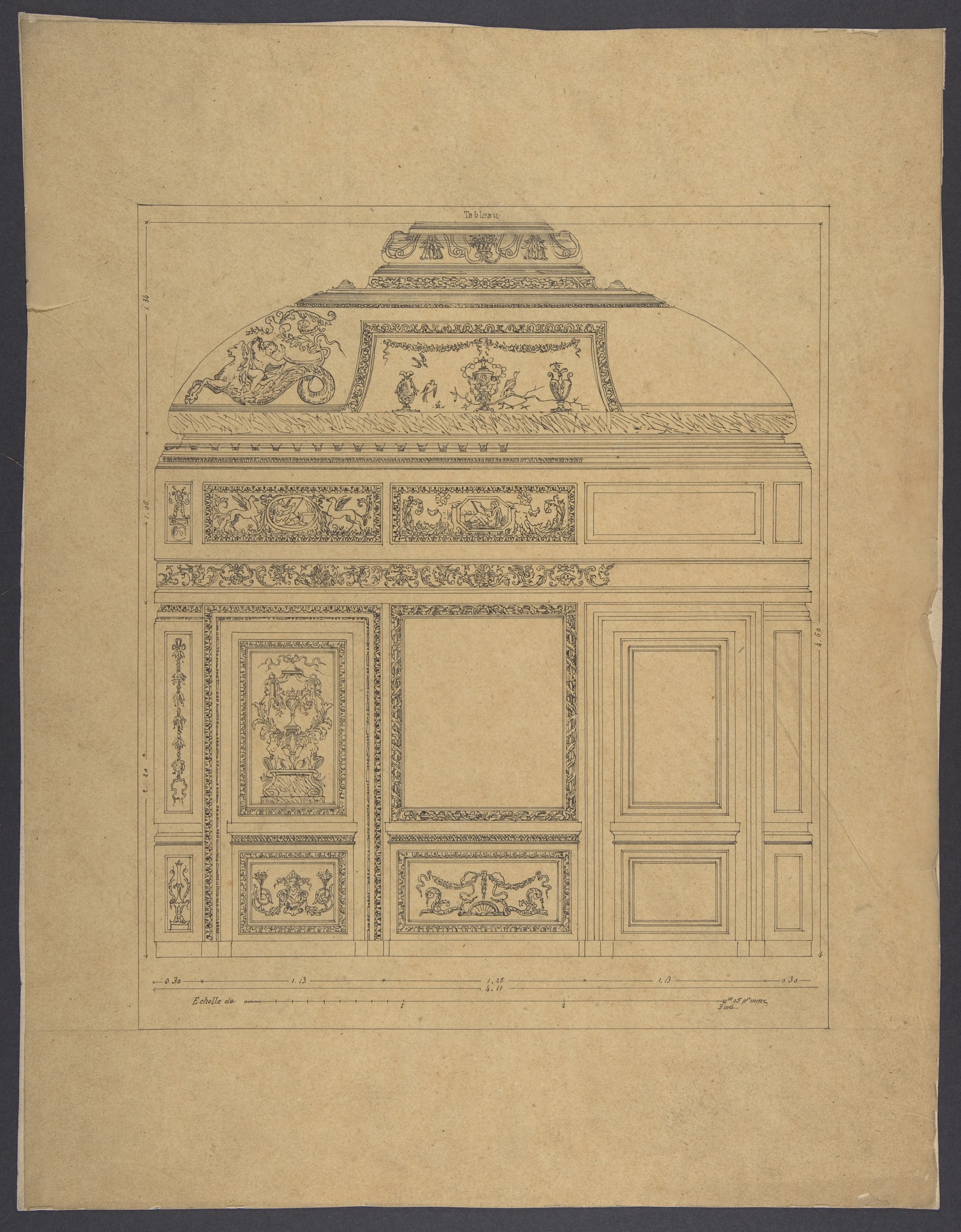 Ornate Wall Elevation Architectural Drawing