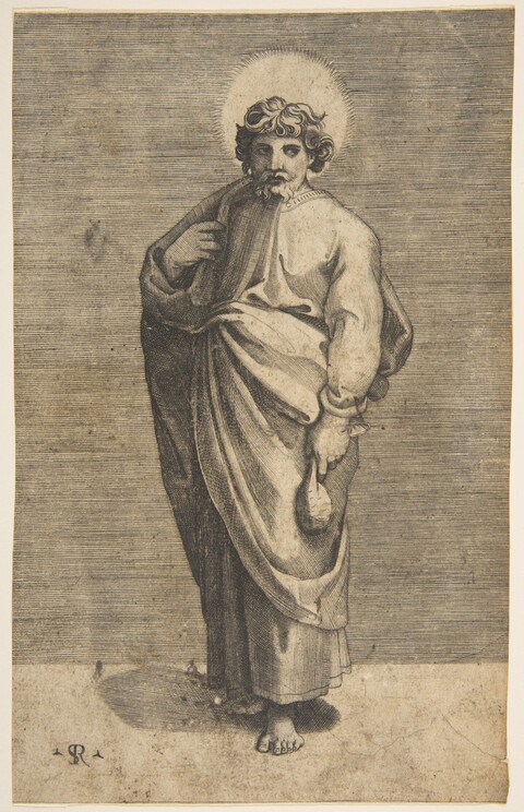 Engraving of a Standing Haloed Saint