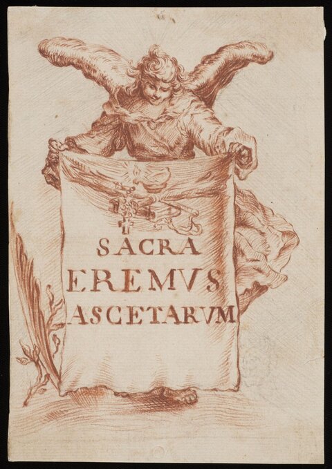 Winged Angel Holding Latin Banner Sketch