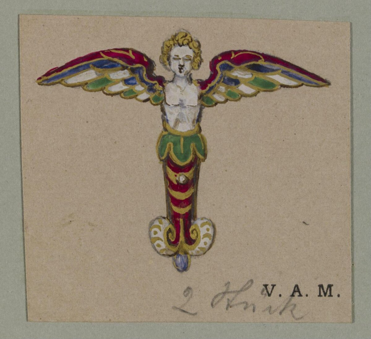 Watercolor Design of Winged Decorative Figure