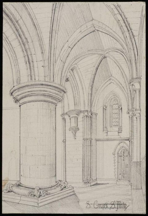 Pencil Sketch of Gothic Church Interior