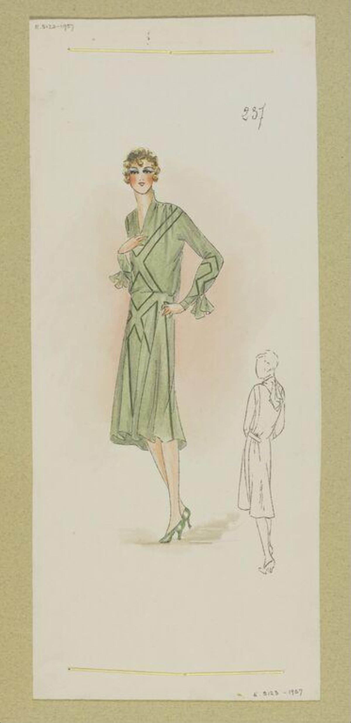 1920s Green Dress Fashion Sketch