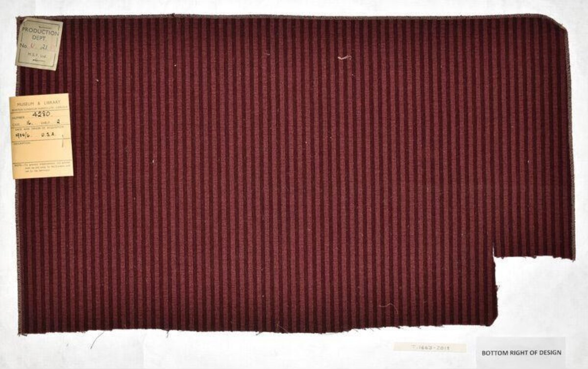 Vintage Maroon Striped Fabric Sample
