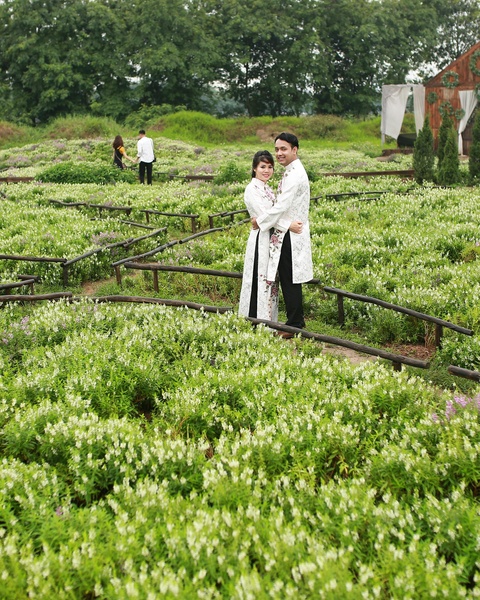 Couple Posing in Flower Field