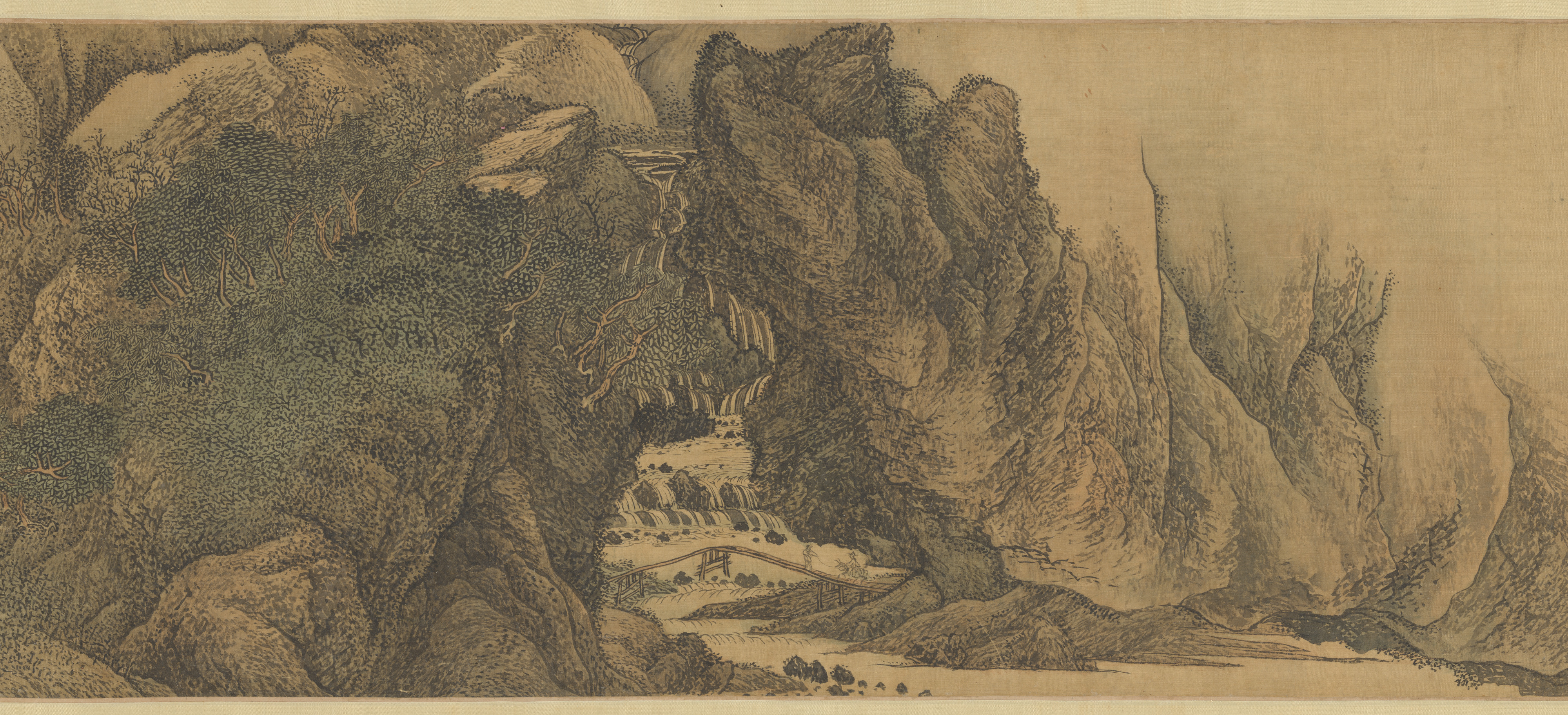 Ancient Chinese Mountain Waterfall Painting