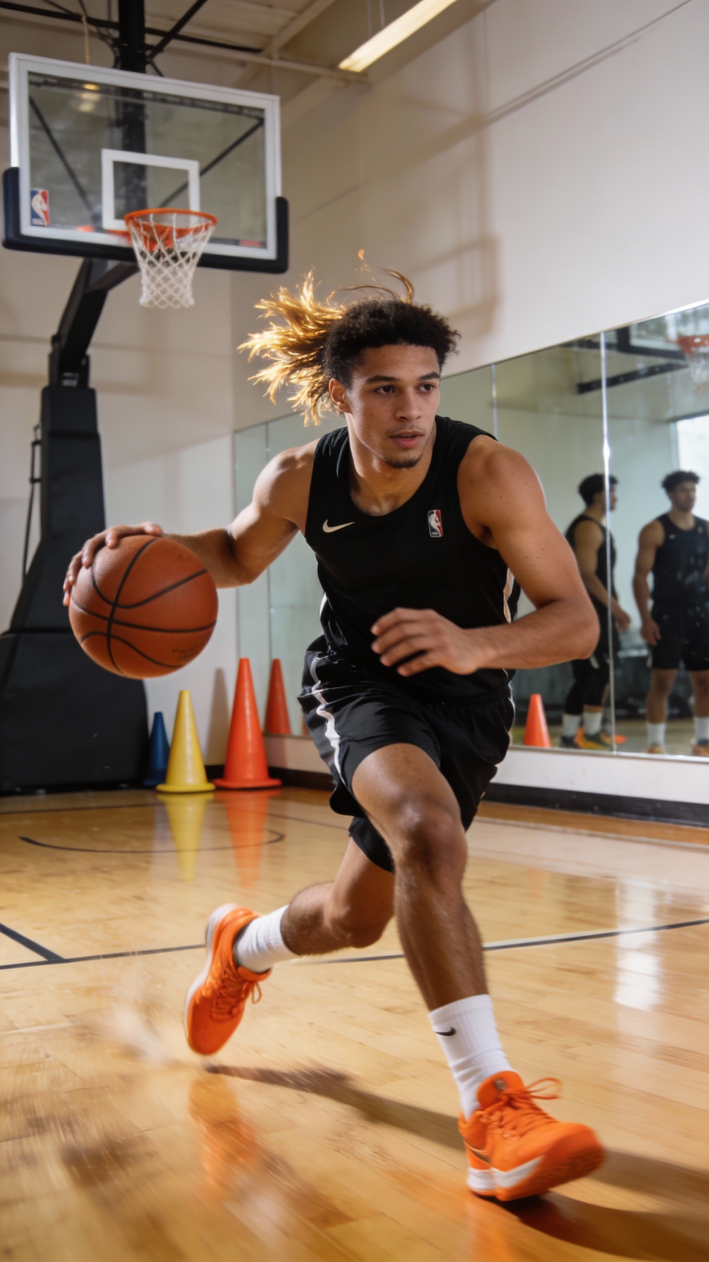 Basketball Player Dribbling During Indoor Training