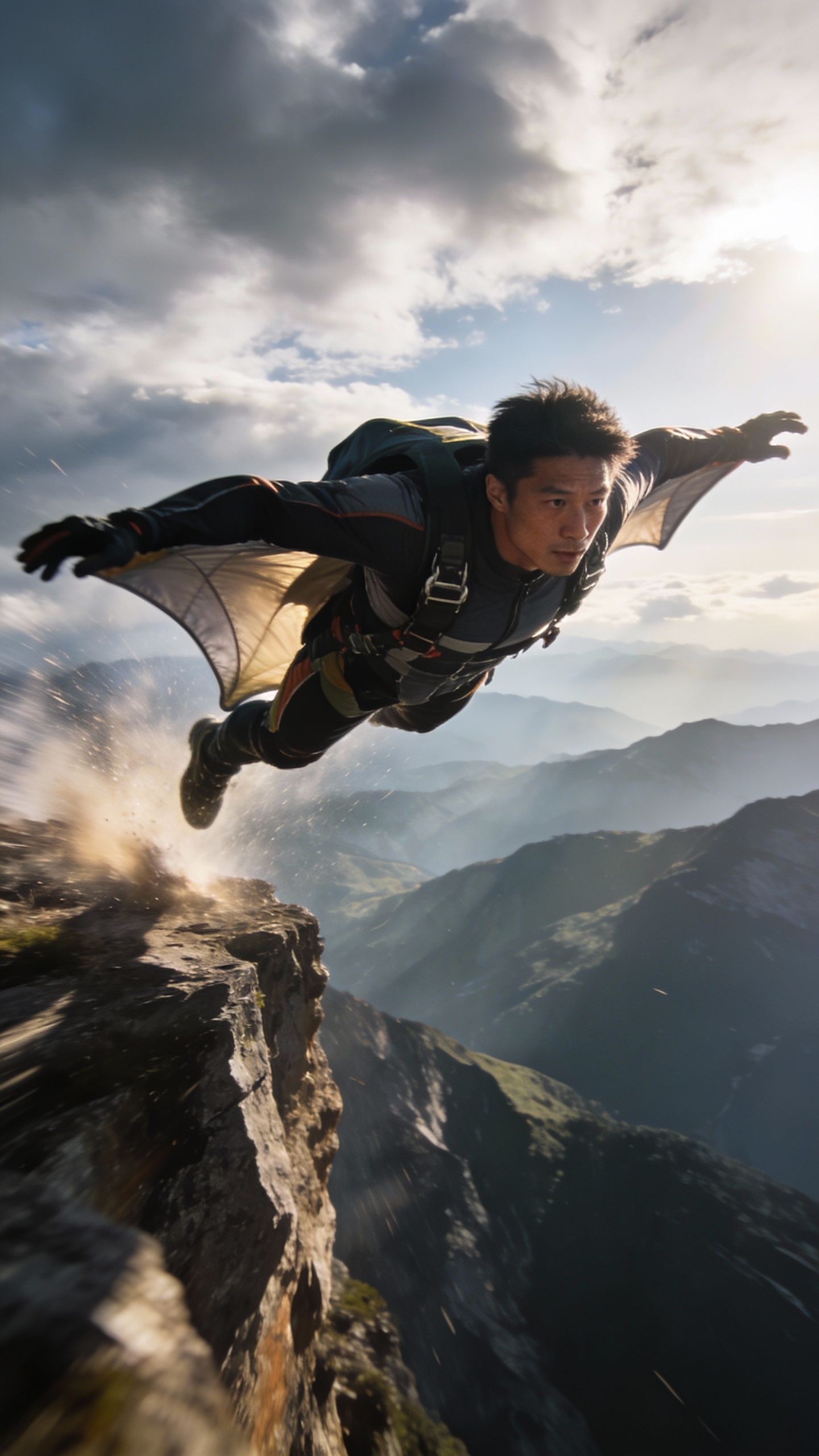 Wingsuit Jumping From Mountain Cliff