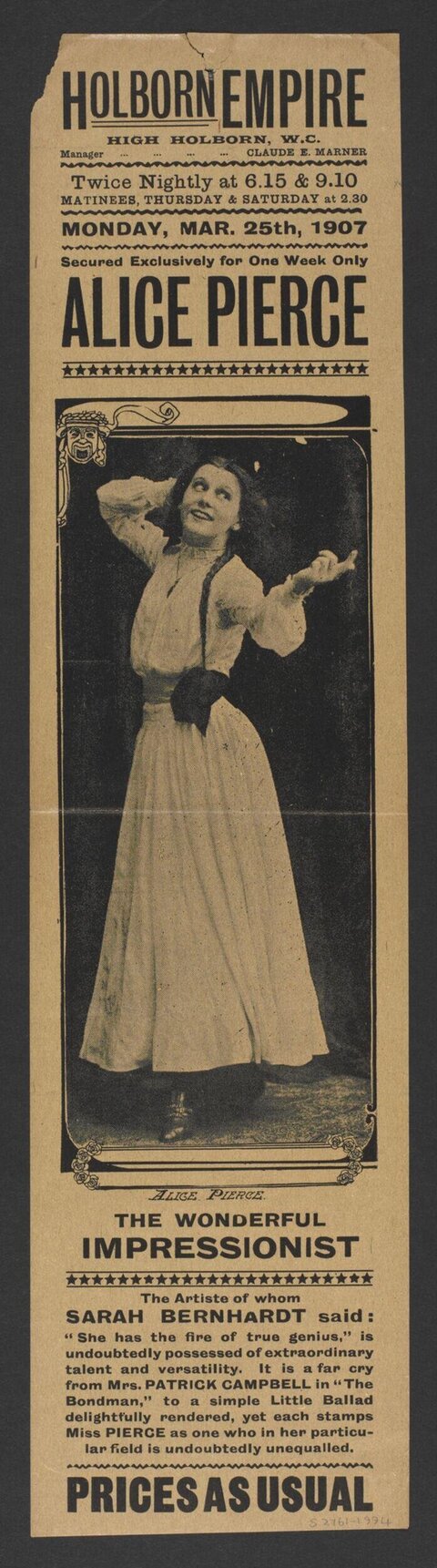 1907 Alice Pierce Theater Playbill