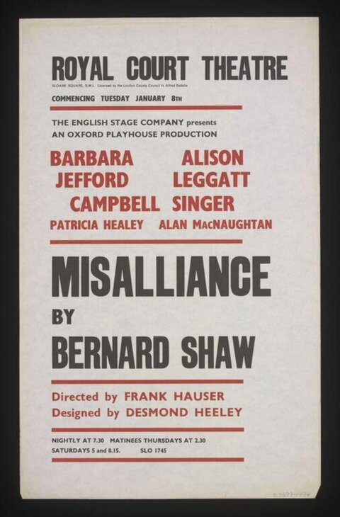 Royal Court Theatre Misalliance Play Poster