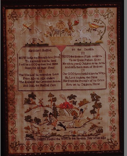 Antique Embroidered Needlework Sampler