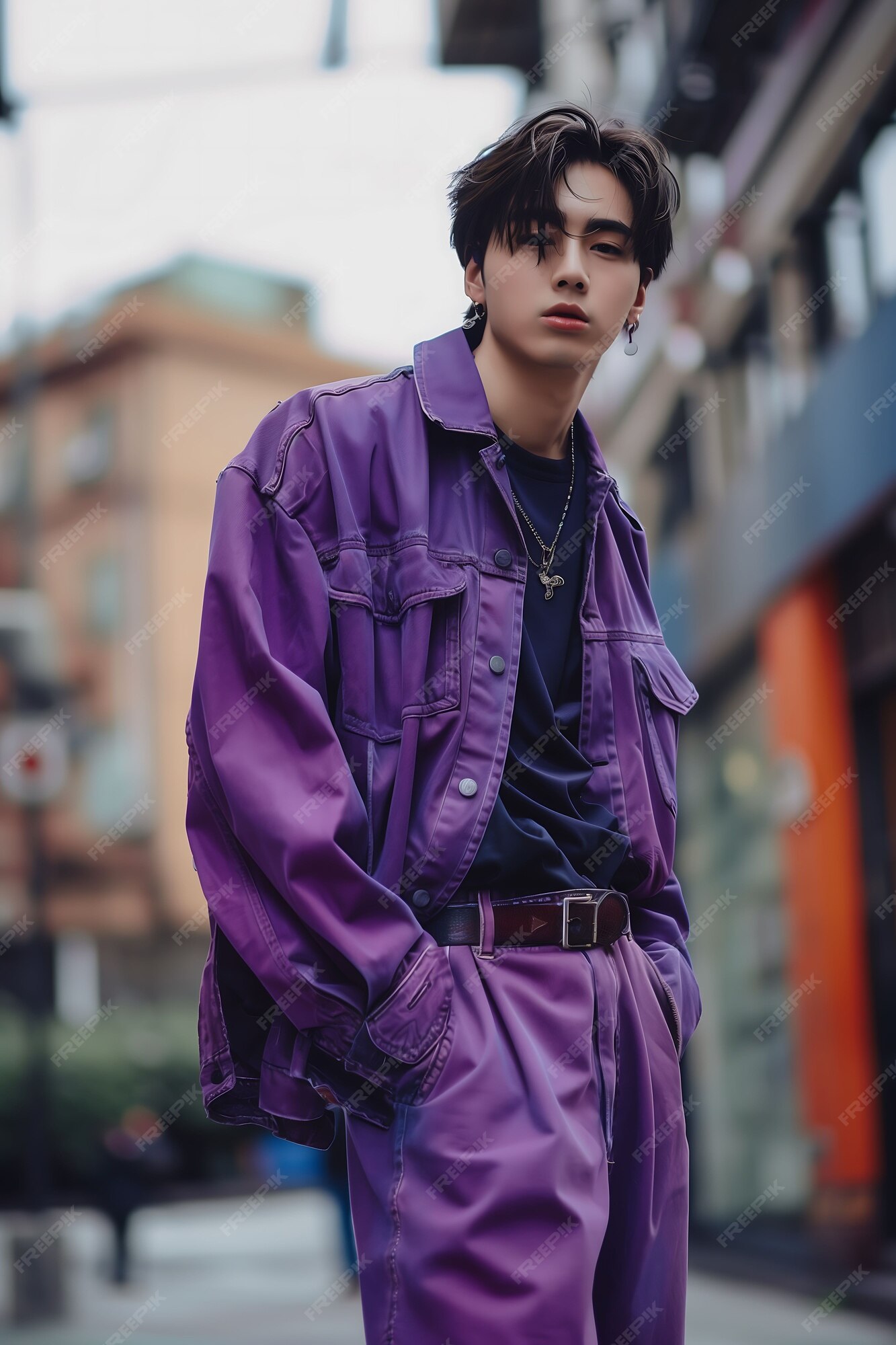 Stylish Young Man In Purple Outfit