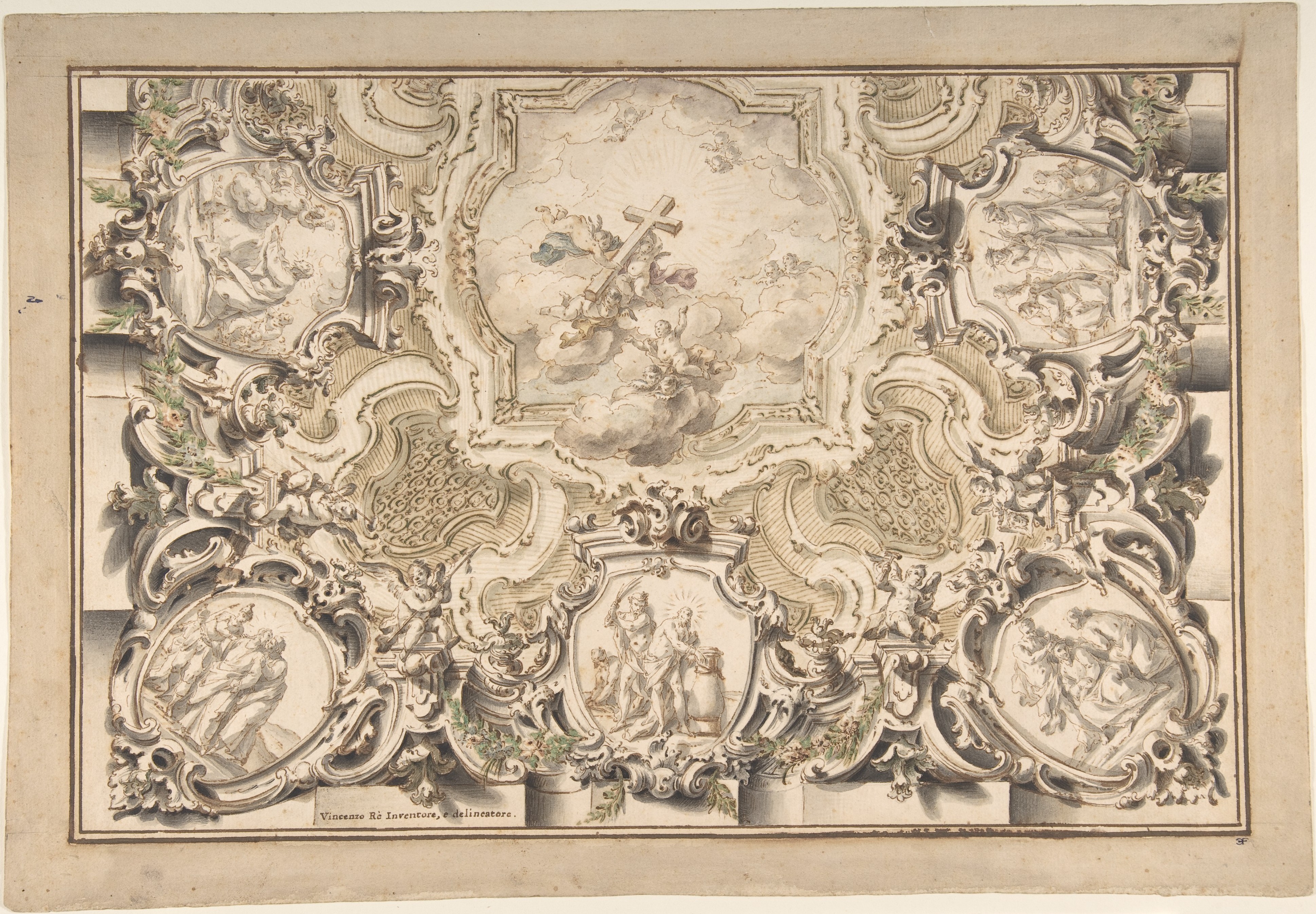 Ornate Baroque Ceiling Design Sketch