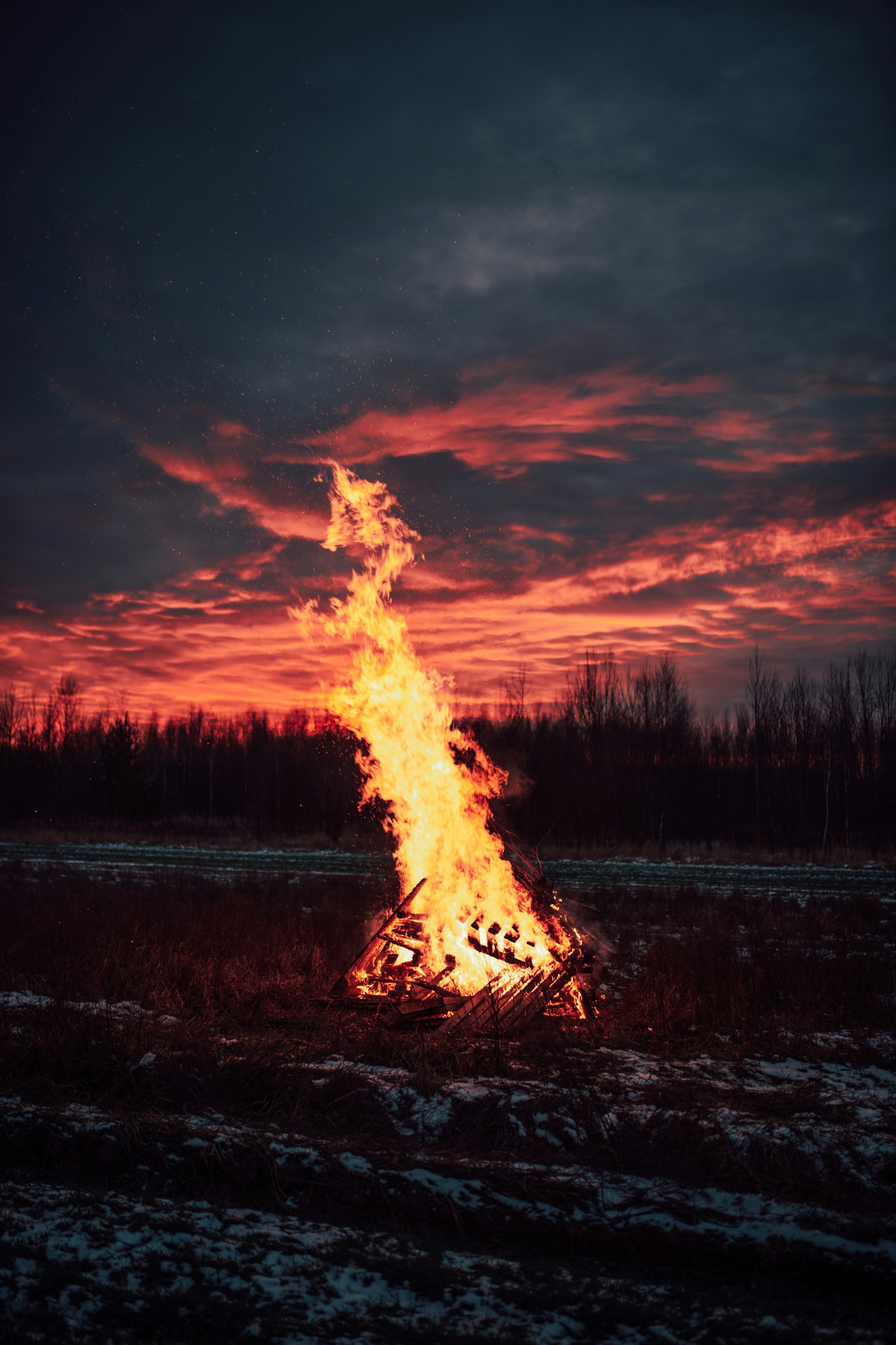 Bonfire Under Dusk Sky