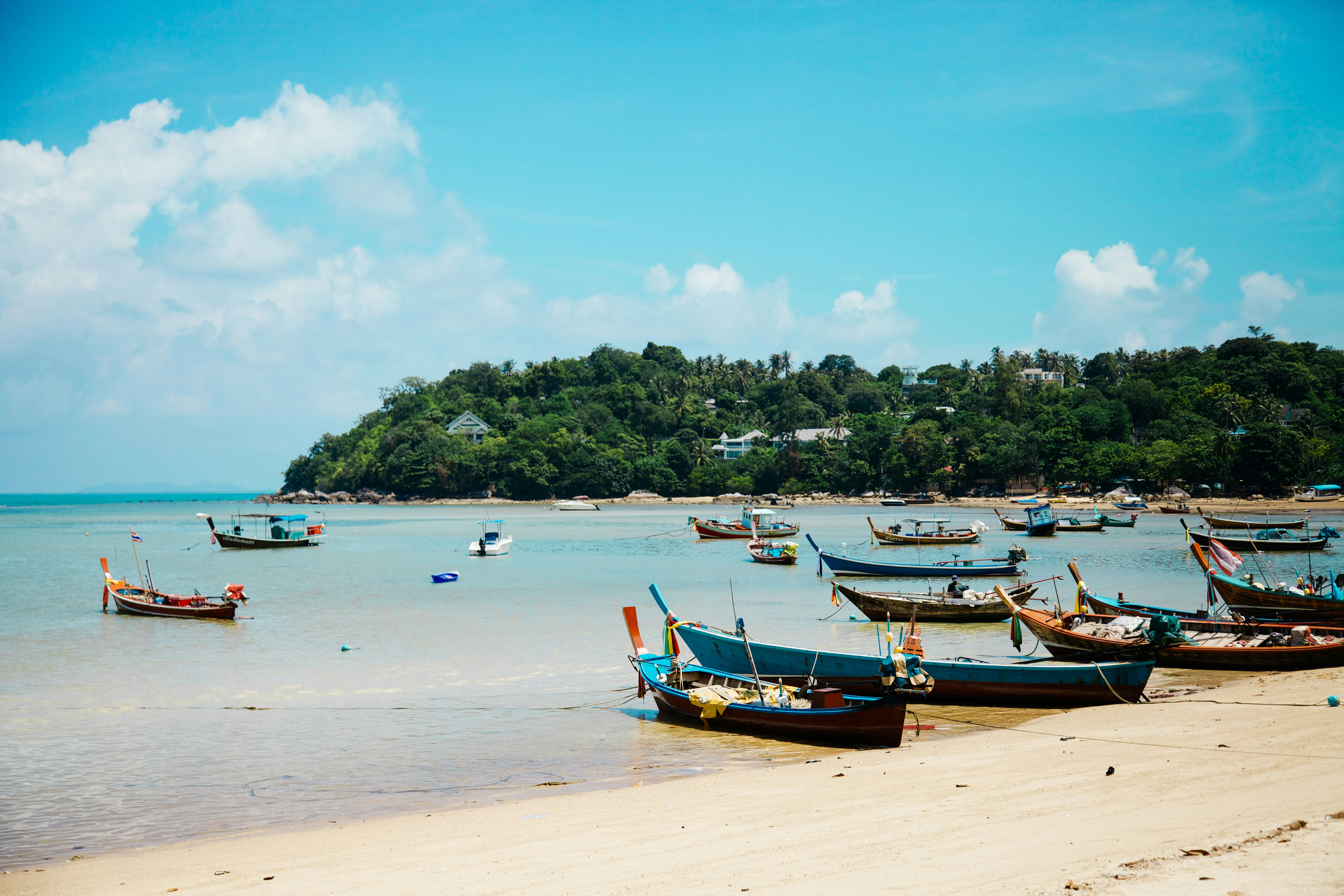 Sunny Tropical Beach with Boats
