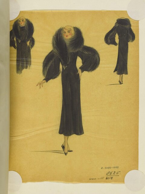 Vintage Black Gown Fashion Design Sketch