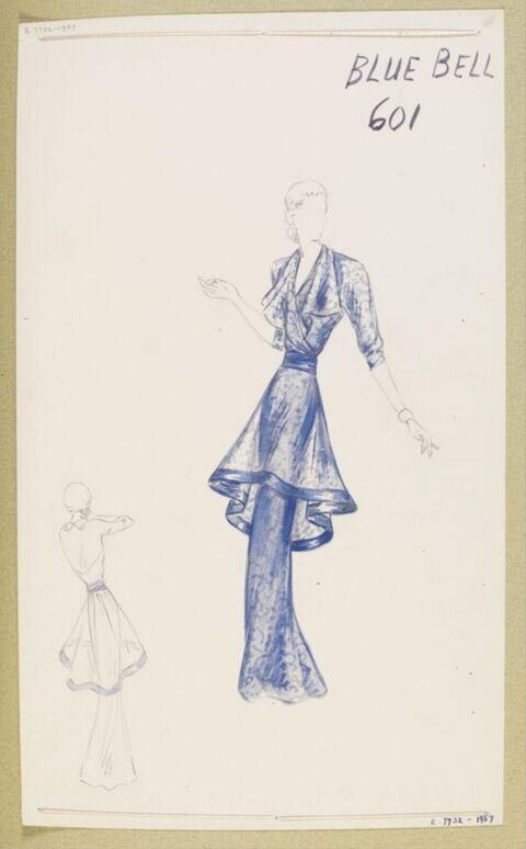 Vintage Blue Dress Fashion Sketch