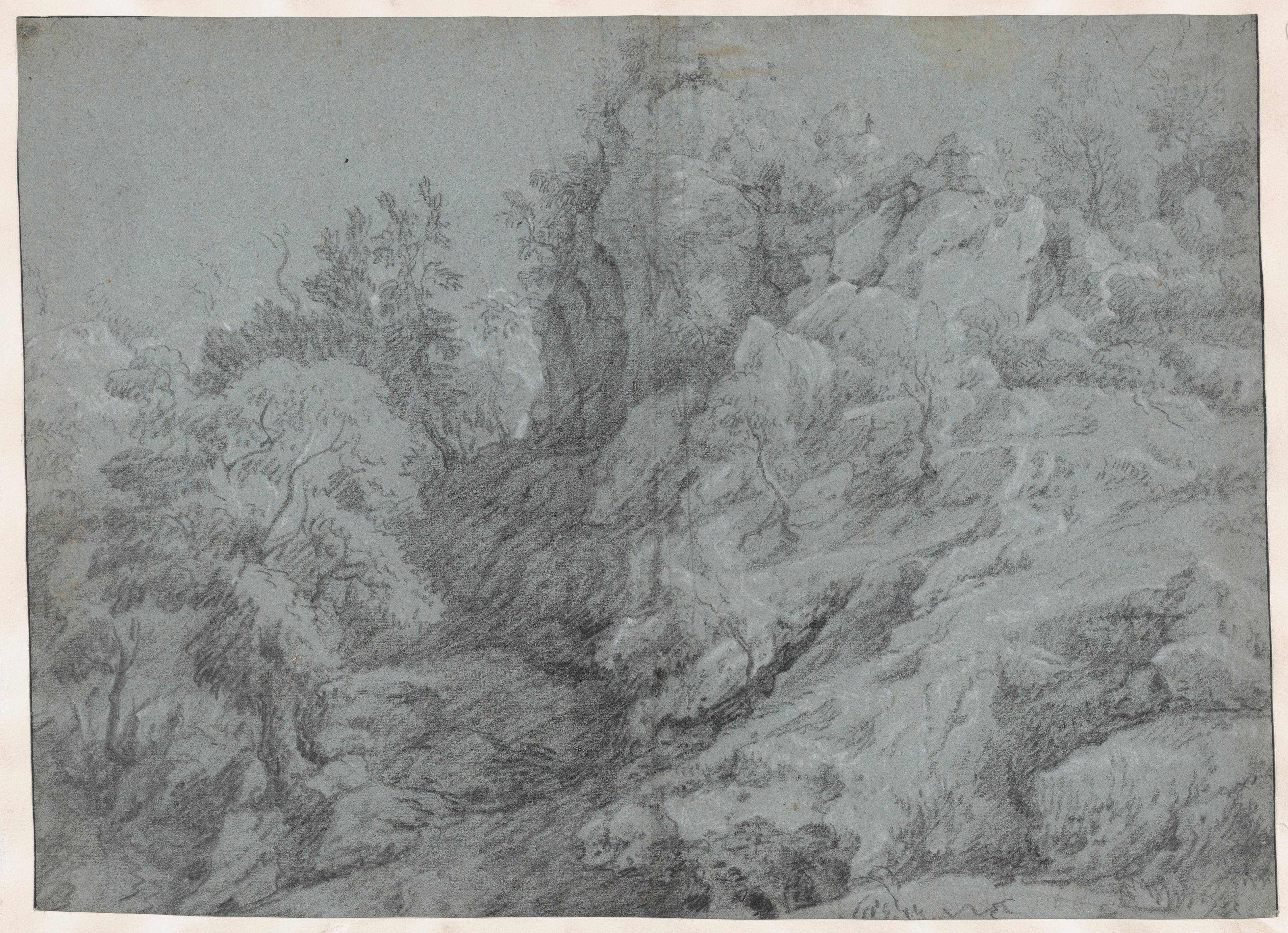 Pencil Sketch of Rocky Wooded Hillside