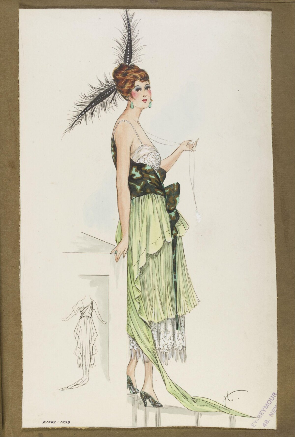Vintage Women's Evening Gown Fashion Sketch