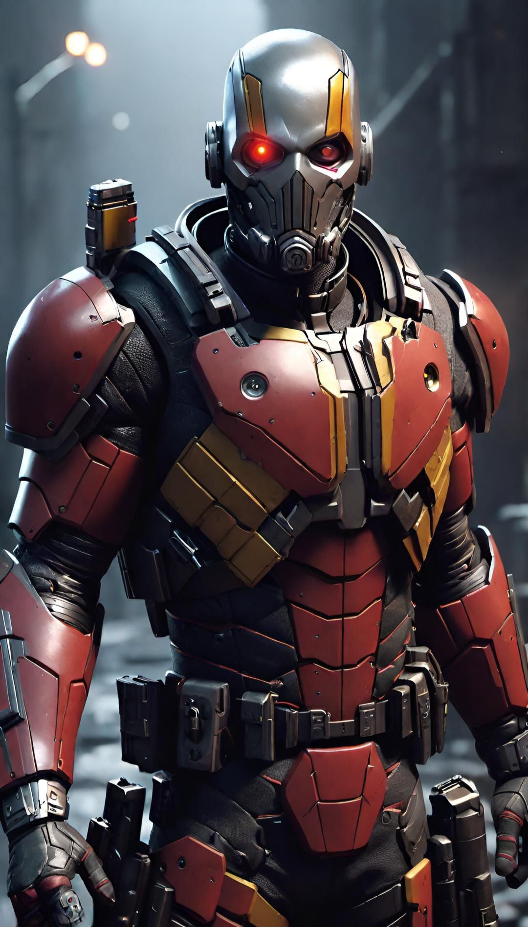 Armored Mercenary with Glowing Red Eyes