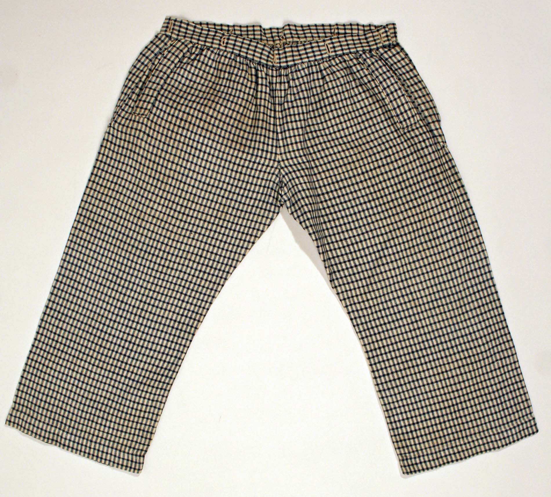Beige Black Checkered Cropped Pants