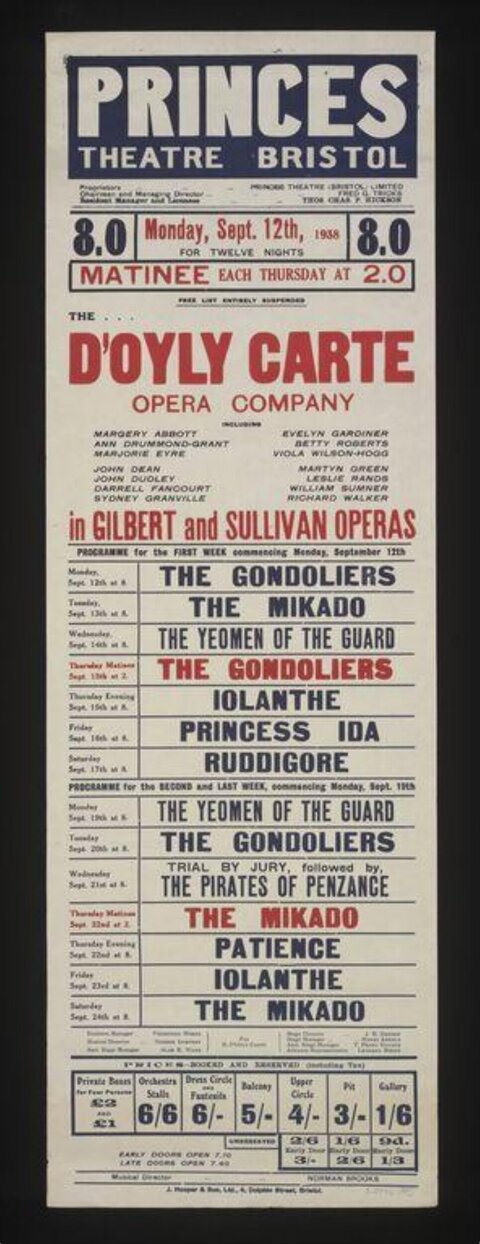 1938 Princes Theatre Bristol Opera Poster