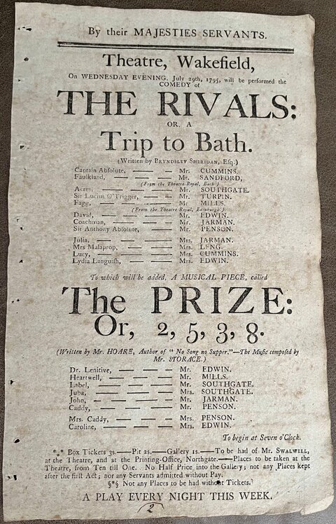 1795 Wakefield Theatre Playbill