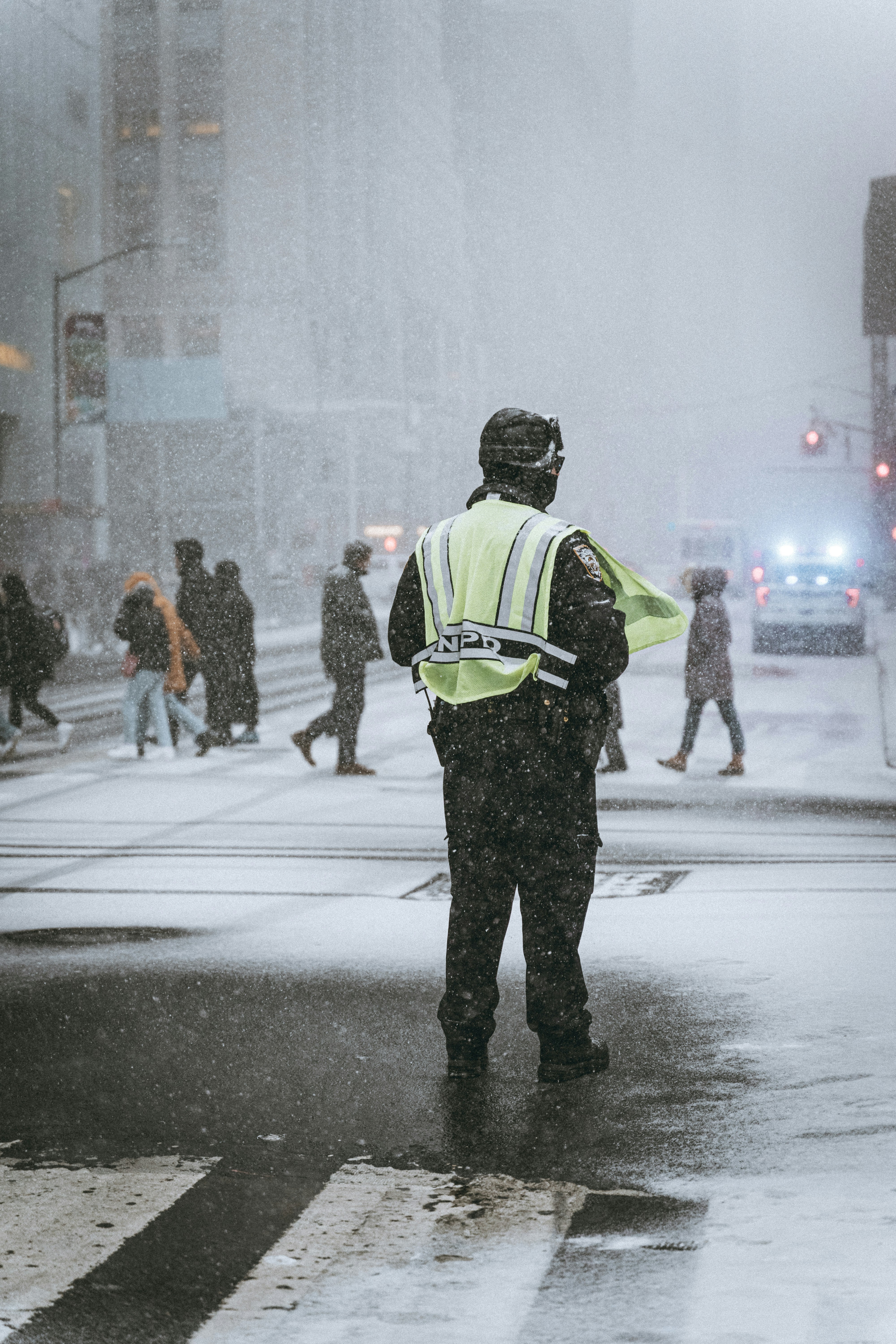 NYPD Officer on Duty in Snowstorm