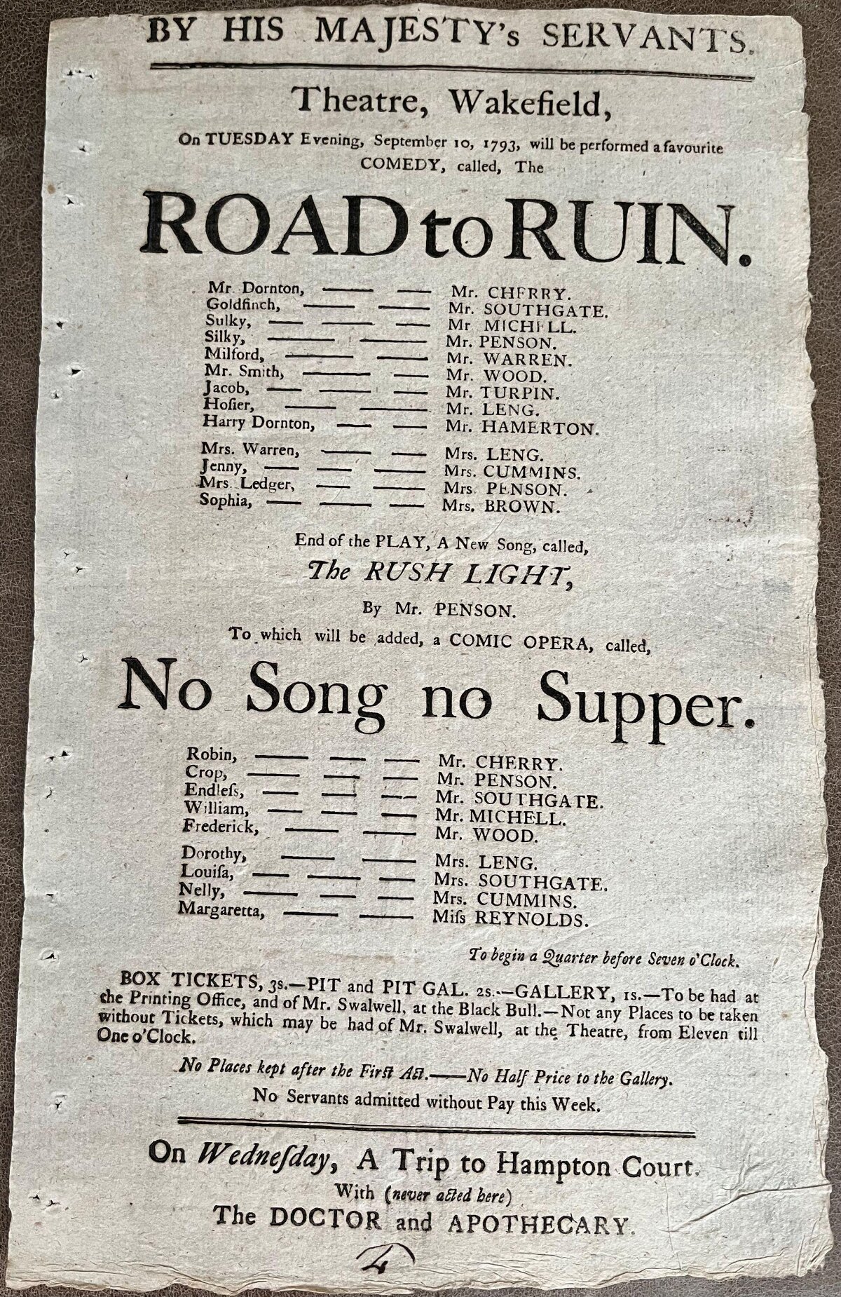 1793 Wakefield Theatre Playbill