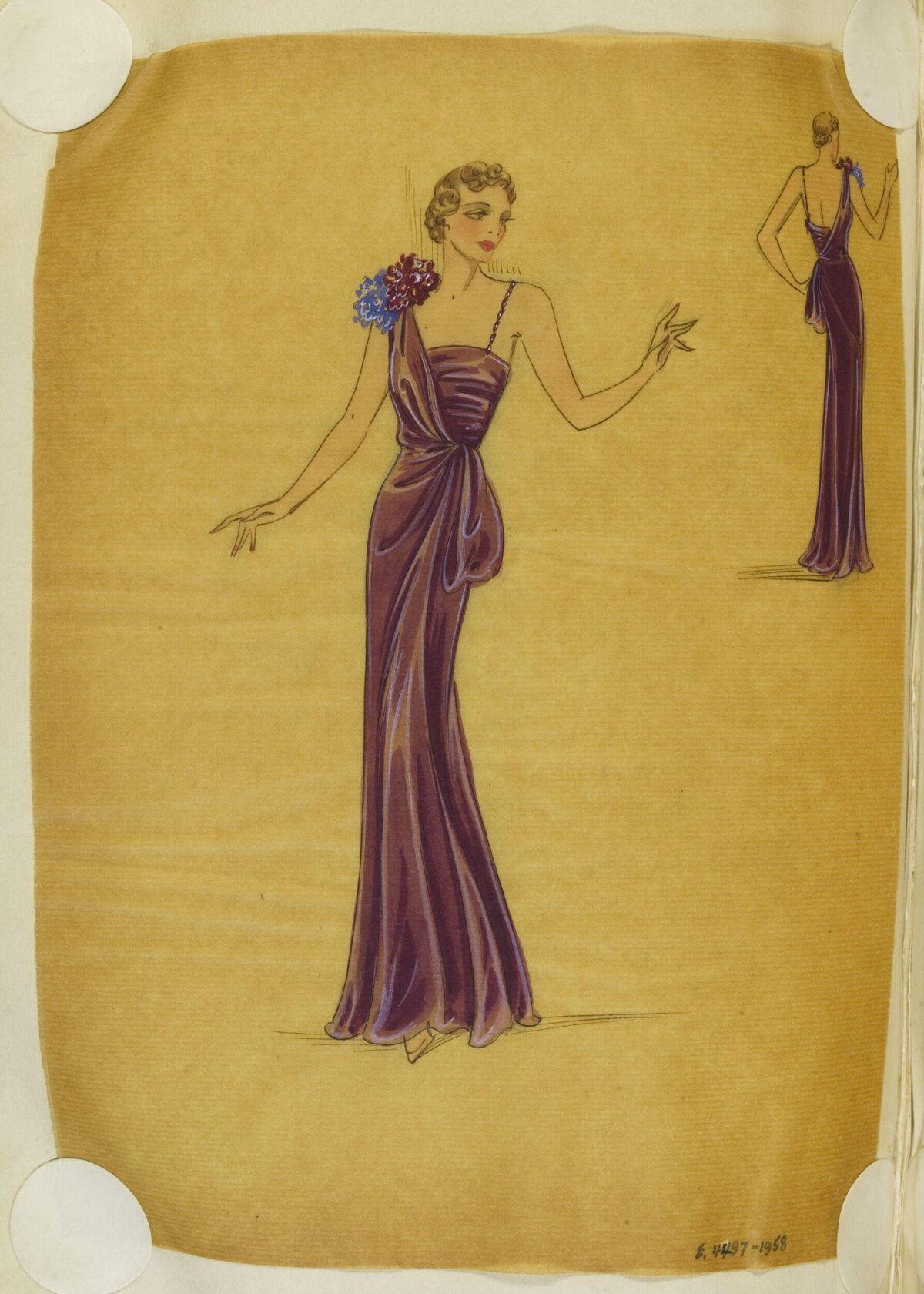 Vintage Evening Gown Fashion Sketch