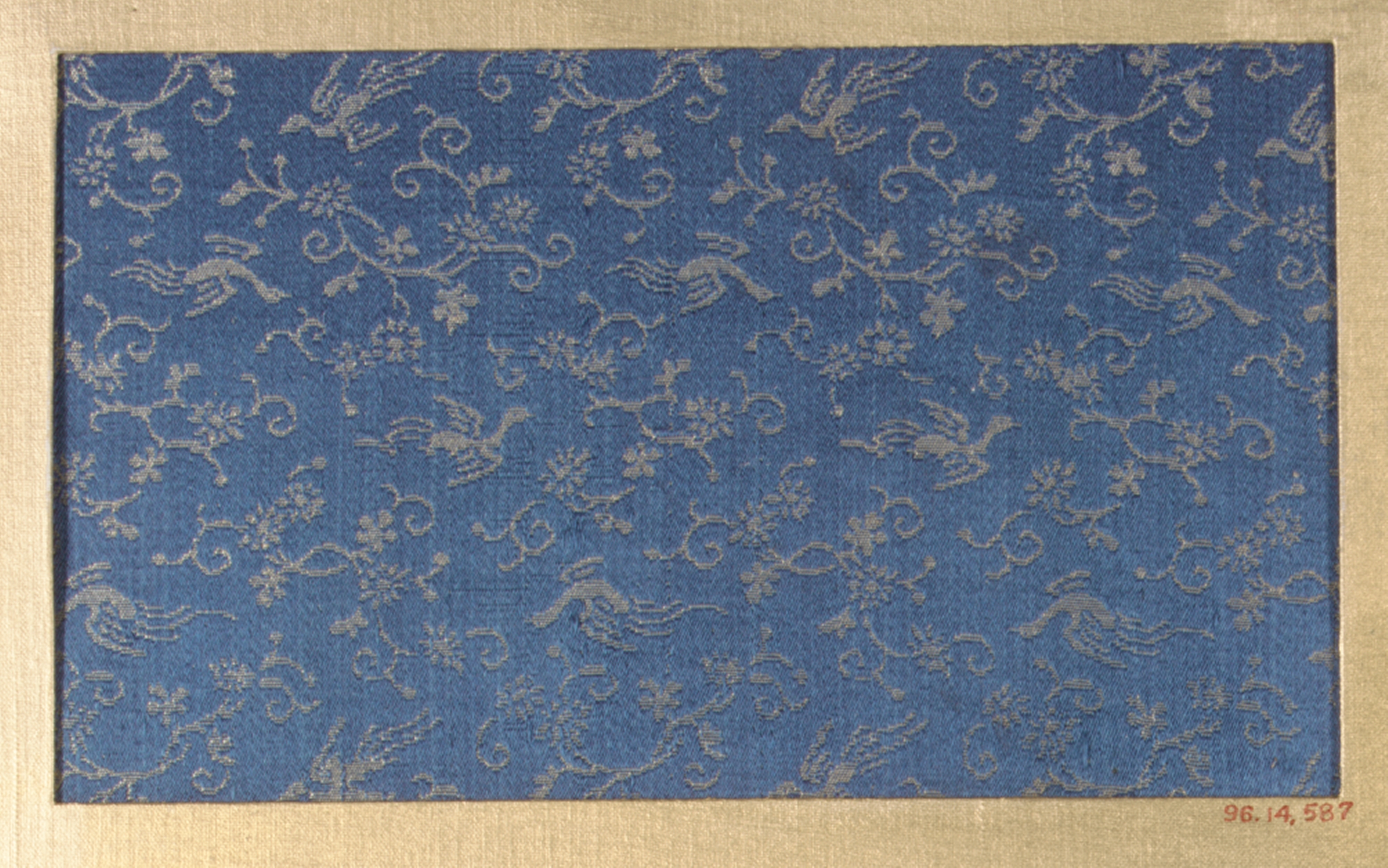 Blue Woven Crane Flower Textile