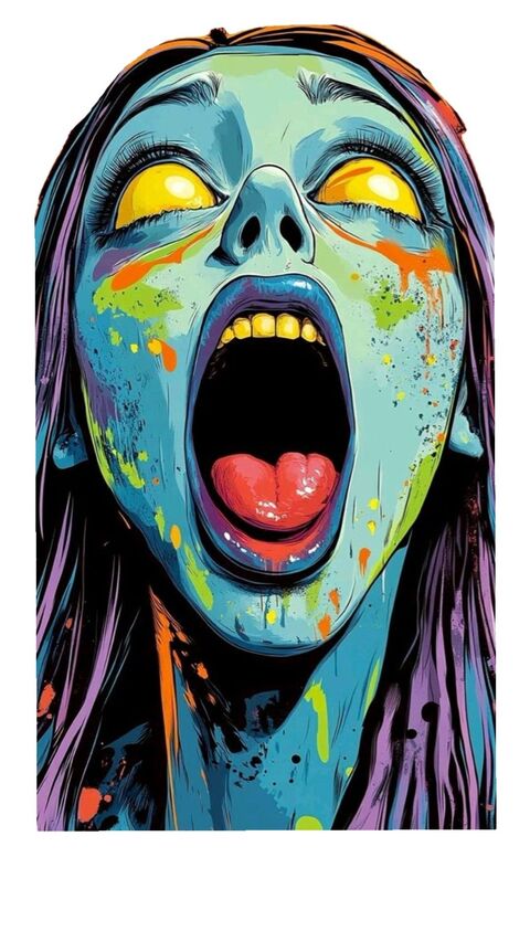 Vibrant Screaming Zombie Woman Portrait