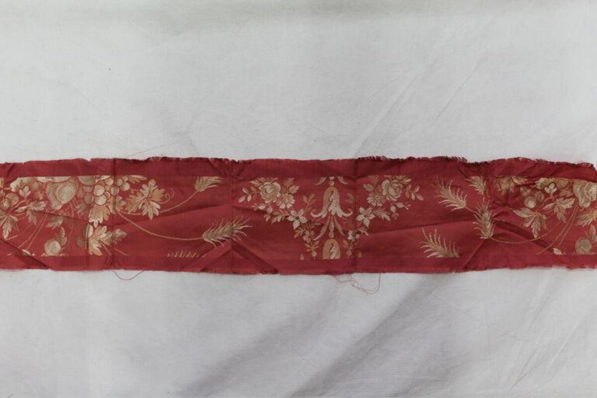 Red Antique Patterned Textile Fragment