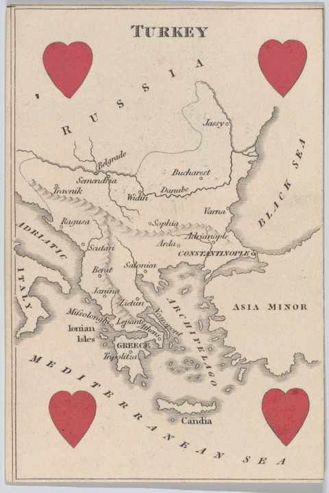 Antique Map of Turkey with Red Hearts