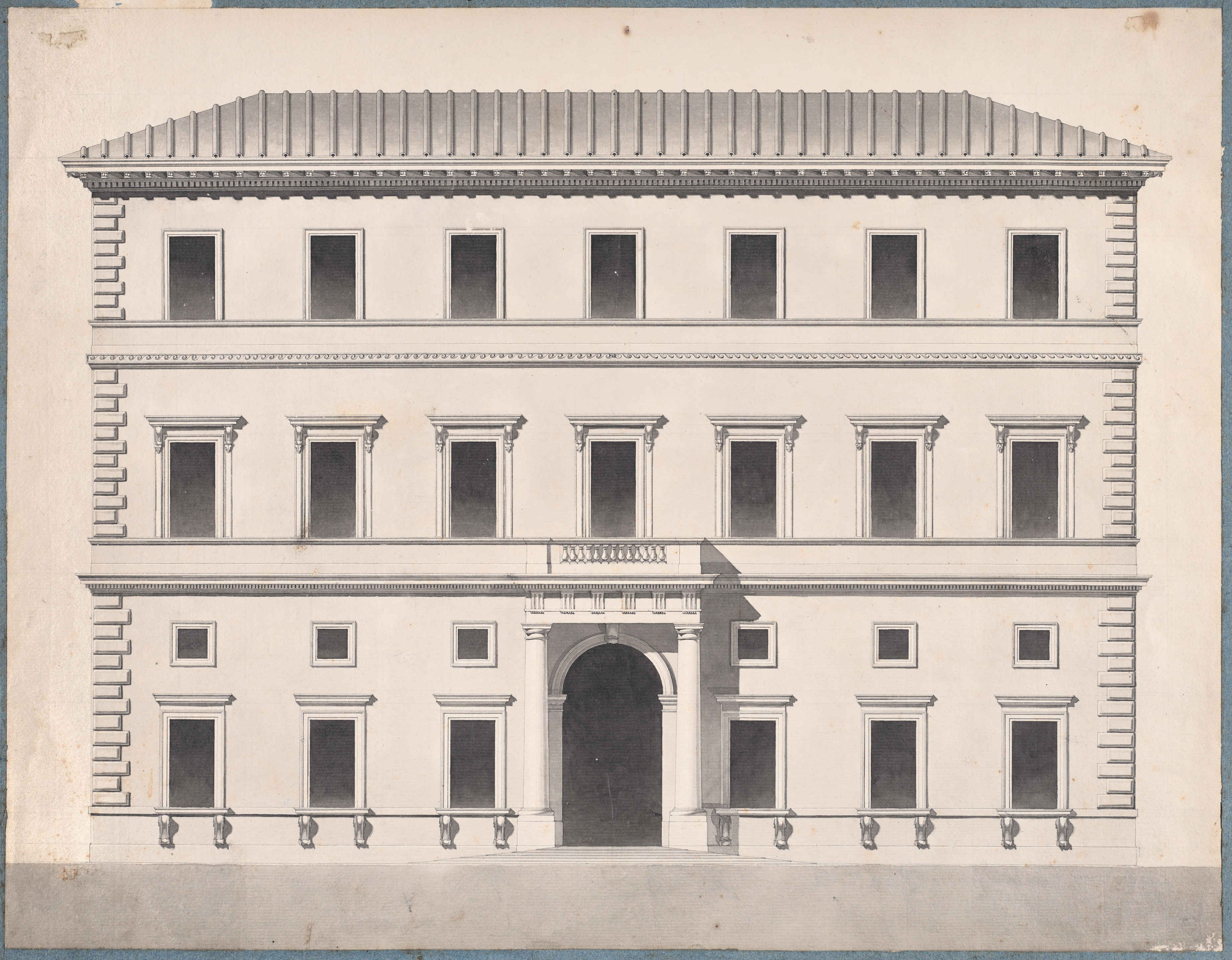 Neoclassical Building Facade Drawing