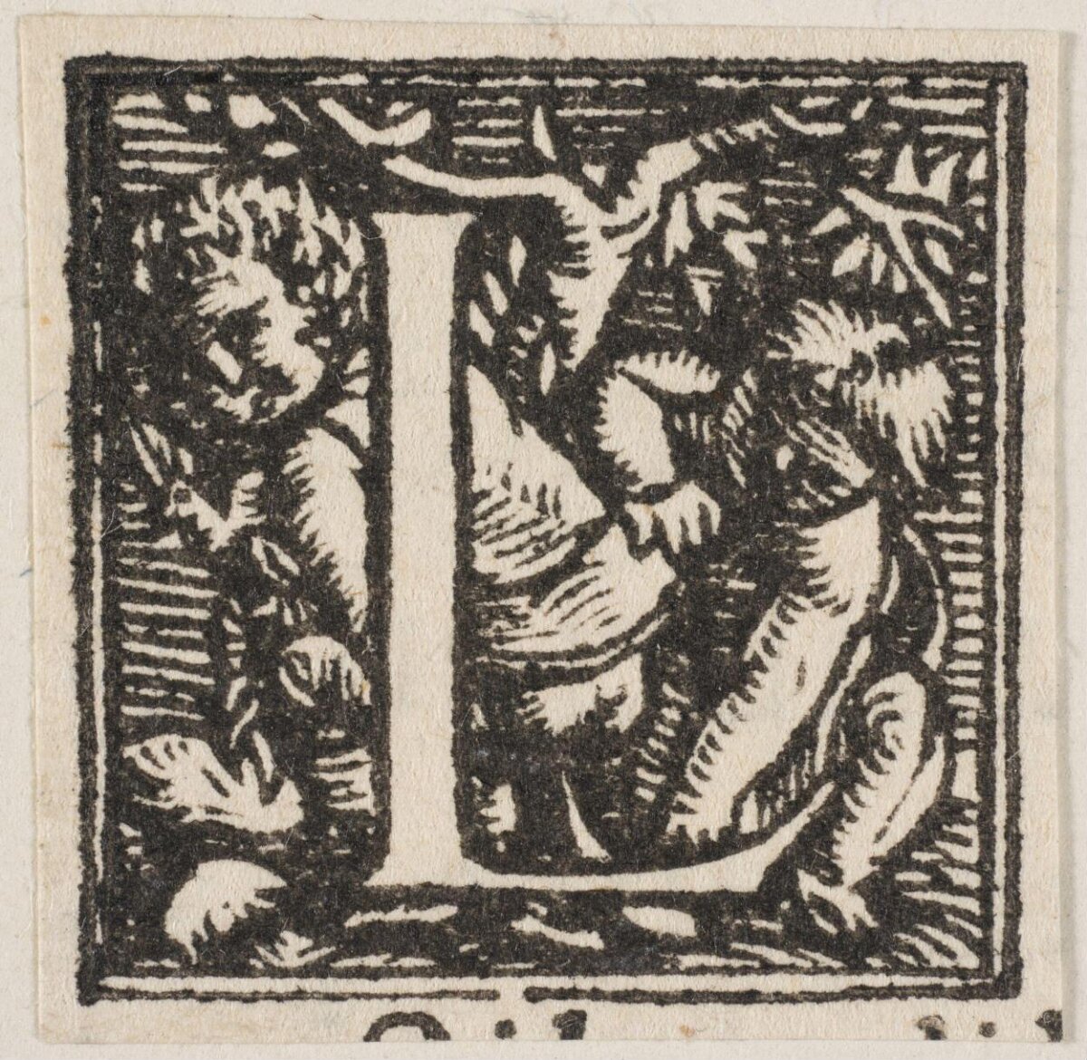 Woodcut Decorated Letter I